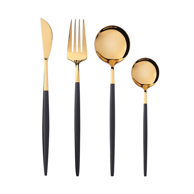 Black Cutlery 4Pcs Two-Tone Cutlery Set - Living Simply House