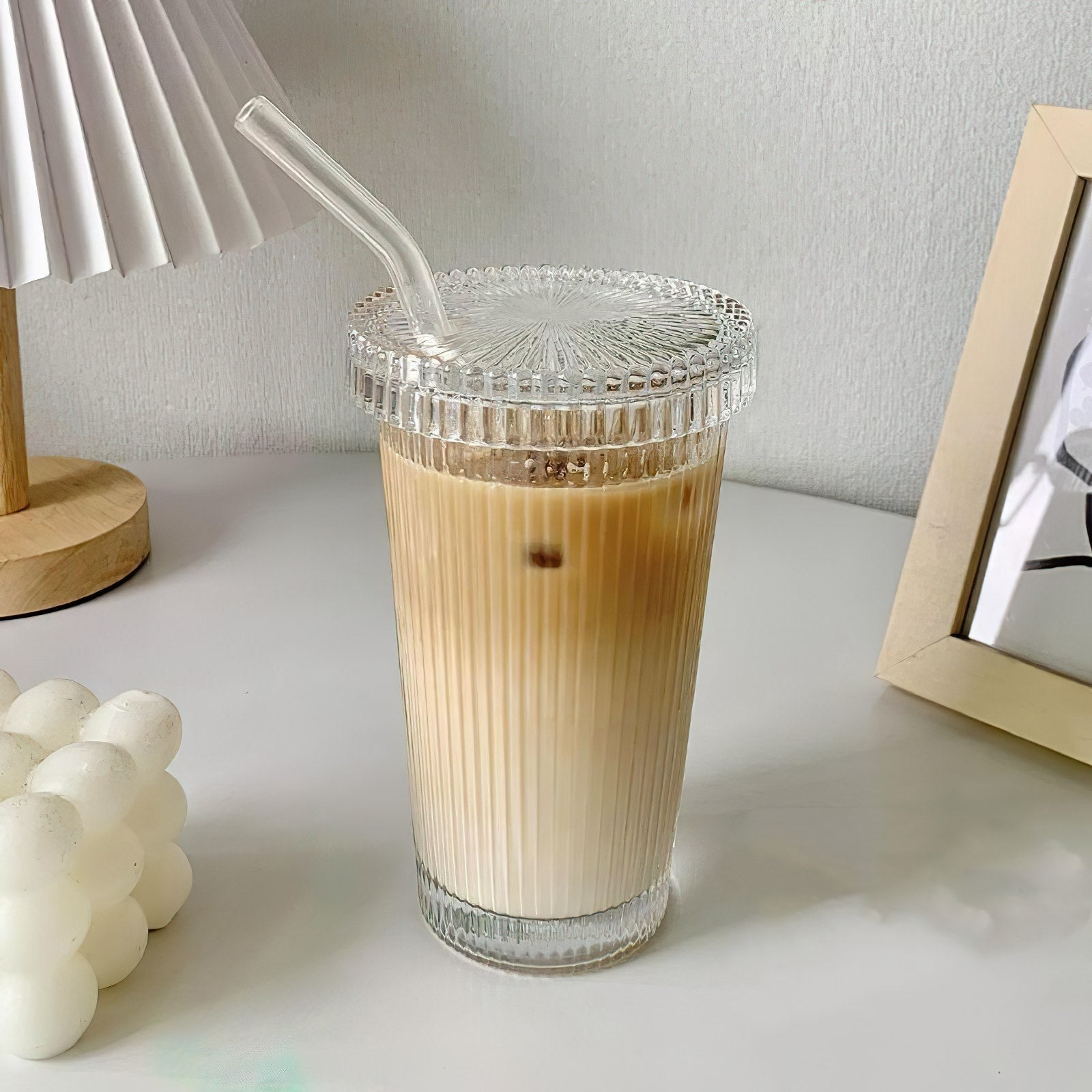ridged-glass-cup-with-strawdrinkswareliving-simply-house-505529 Drinksware Ridged Glass Cup with Straw - Living Simply House