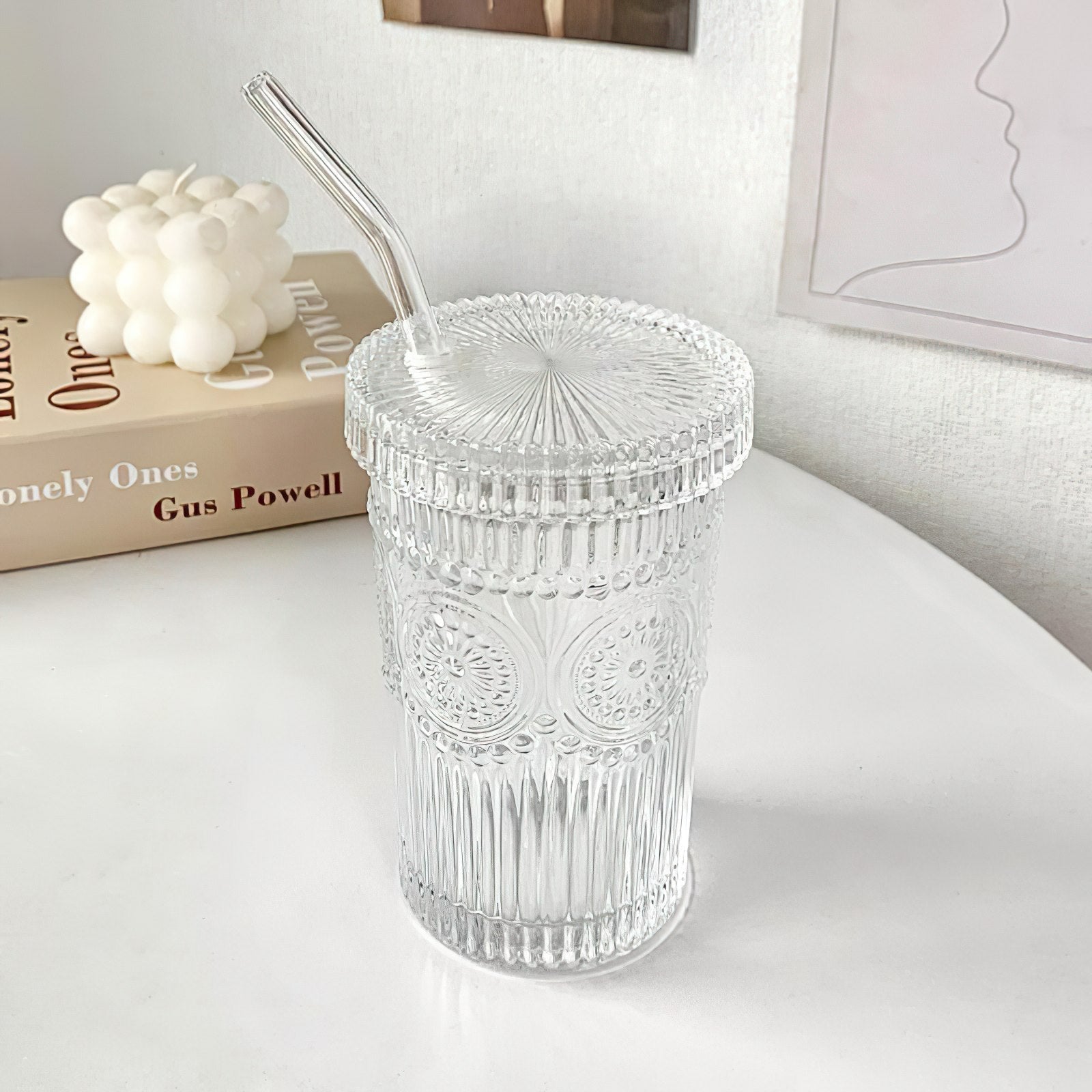 sunflower-ridged-glass-cup-with-strawdrinkswareliving-simply-house-139482 Drinksware Sunflower Ridged Glass Cup with Straw - Living Simply House